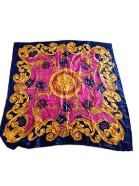 Baroque Scarf Red Blue Chain Letter Scroll Square 33"